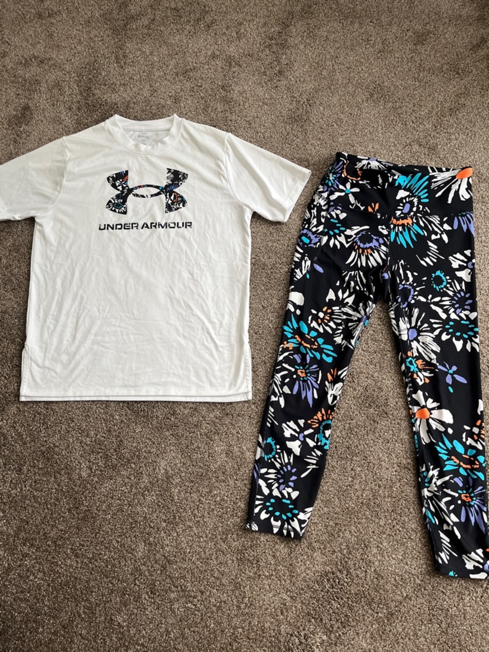 Under Armour White Tee with Multicolor Floral Logo